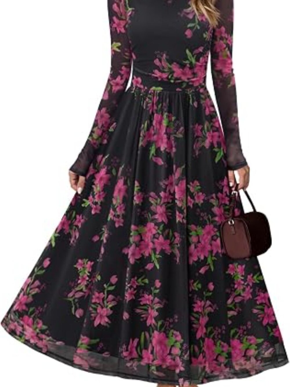 Women's Fall Wedding Guest Cocktail Long Sleeve Floral Maxi Dress